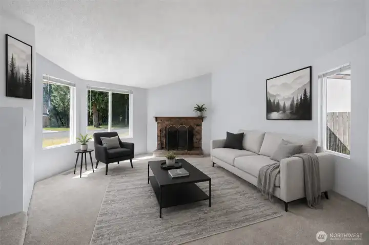 Virtually staged light, bright living room.