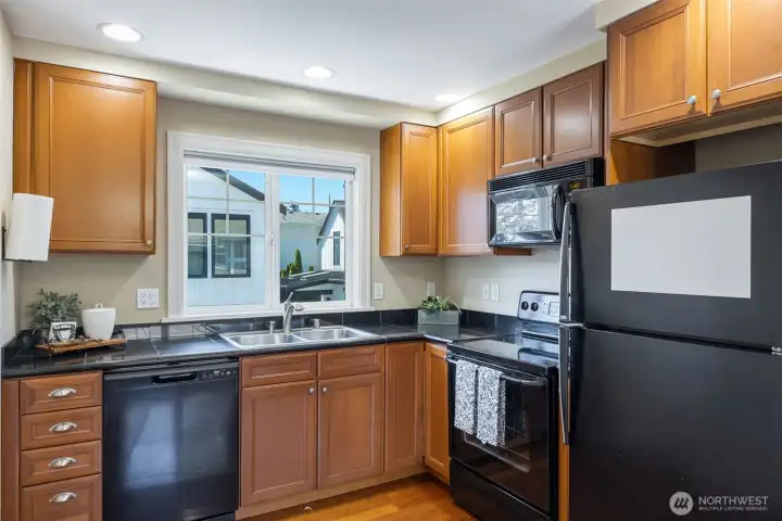 Very nice apt kitchen and includes a pantry closet.