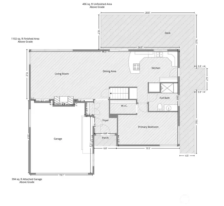 Main level floor plan and deck plan Main level floor plan and deck plan
