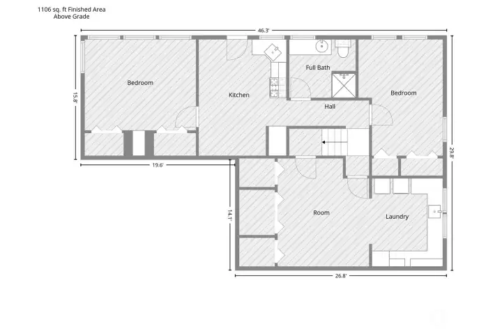 Lower level floor plan with 2nd kitchen and 2 bedrooms and recreation room Lower level floor plan with 2nd kitchen and 2 bedrooms and recreation room