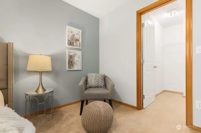 Bedroom at top of stairs has room for chair or desk - complete with walk-in closet!