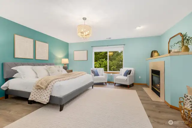 Oversized bedroom with sitting area.