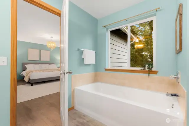 Soaking tub in primary bath.