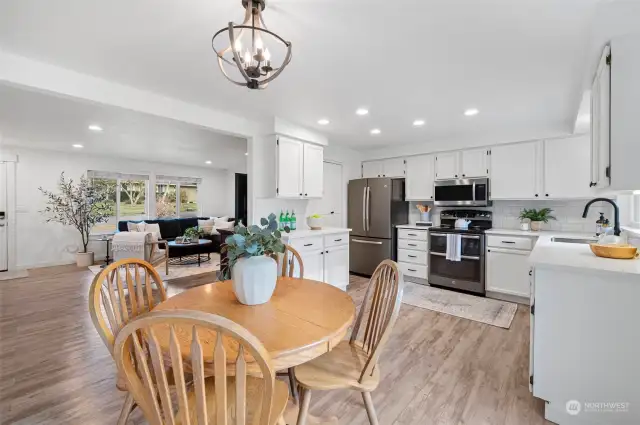 View of the dining area and kitchen