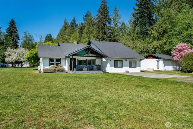 Welcome to the Jim Creek community of Arlington. Views from the covered front porch of Ebey Mountain. This property will check lots of wish list items!
