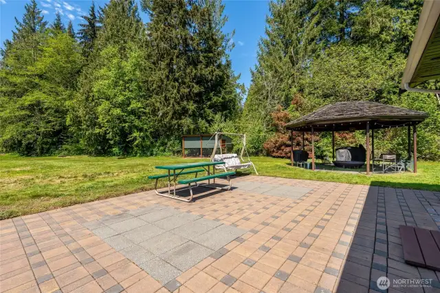 Patio for entertaining.  Gazebo. Dog run - 8' x 16'.