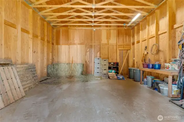 Interior of hay barn - 20' x 20' with two doors and power.