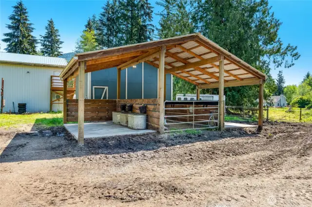 3 stall loafing shed with convenient access to hay barn. Multiple pastures with gates. Go riding on or off your property.