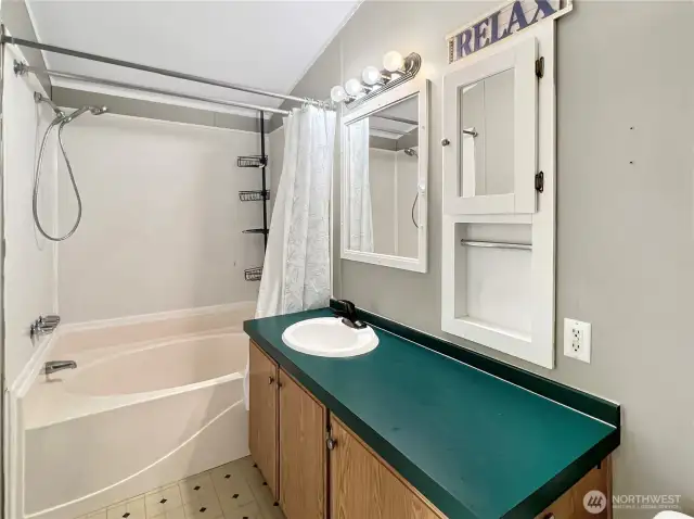 Relaxing primary bath offers large tub to soak your troubles away after a long day!
