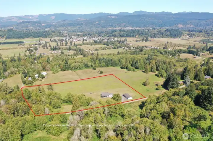 Aerial of property, all lines are approximate, buyer to do due diligence