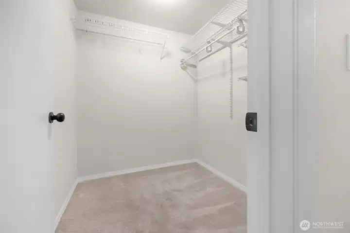 Walk-in closet in primary bedroom.