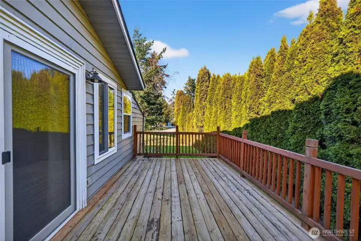 The deck offers plenty of room for your favorite BBQ and outdoor living furniture.