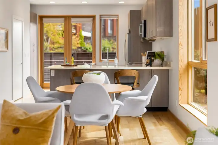 Modern design meets the warm and inviting qualities of locally sourced ash hardwood floors and fir trim.