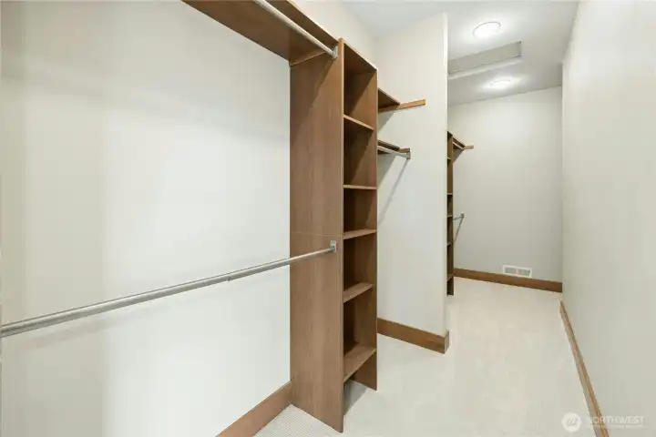The deep walk-in closet offers extensive storage and will simplify your morning routine.