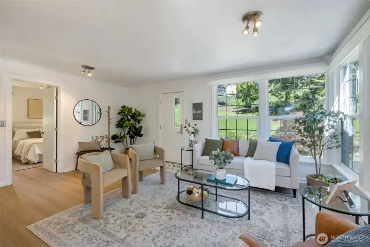Large picture windows let in tons of natural light