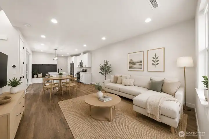 Virtually staged living and dining room Virtually staged living and dining room