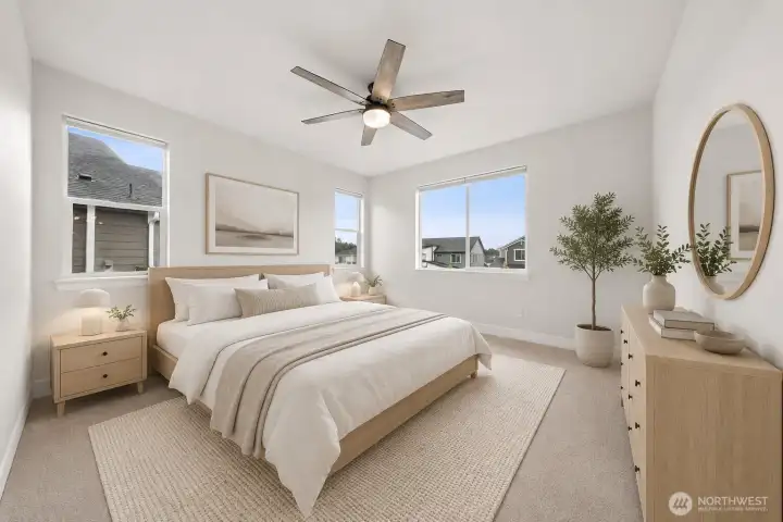 Virtually staged primary bedroom Virtually staged primary bedroom
