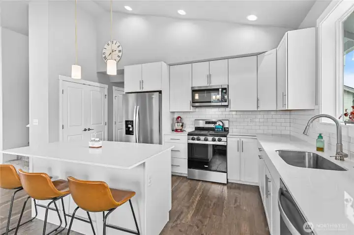 The entry from the heated/insulated garage is just steps away from the kitchen.