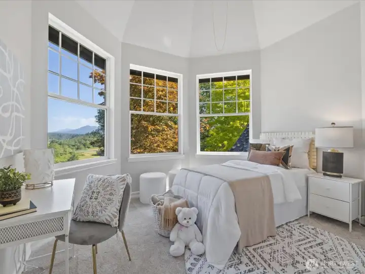 Upstairs 1st bedroom with large walk-in closet with access to unfinished bonus room and amazing mountain views