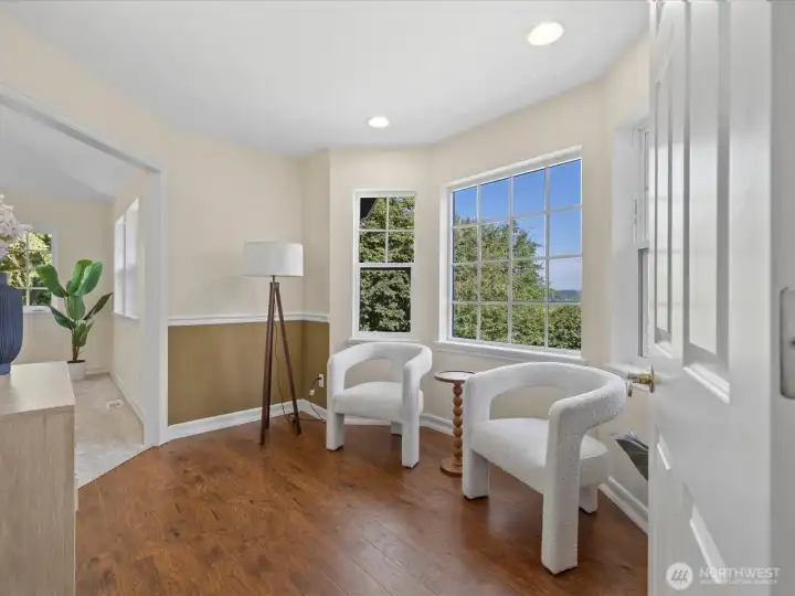 Sitting/study nook in primary bedroom entrance with views