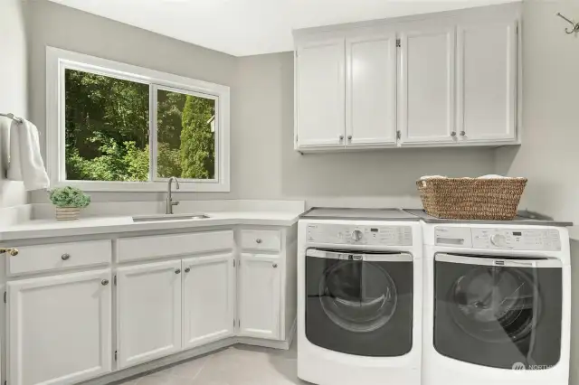 Utility/laundry room with sink and storage.