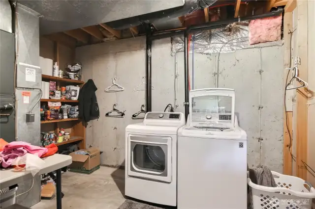 Downstairs utility room has furnace, tons of storage space and washer dryer hookups. Appliances there belong to the tenant.