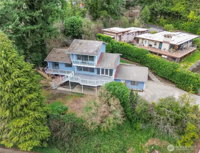 Private lot. Secluded dead-end road. This photo is from southeast side of the lot. Check out the majesty of this home! Also, to the left looks "just" like fence, but it's a super cute tree house!!