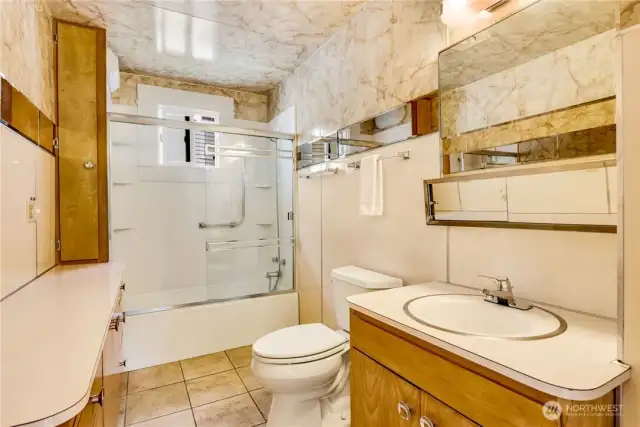 Upstairs full bathroom with heated floor.