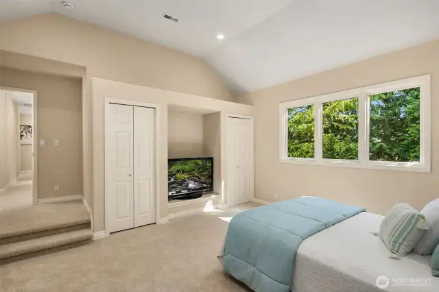Two closets and a media niche make this a wonderful guest space, second office, or TV Den.
