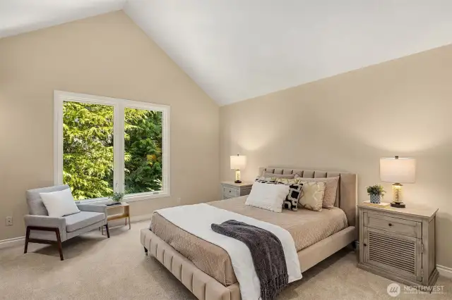 Bedroom # three with lovely high ceilings and a large window bringing in lots of light. This room is huge and could comfortably accommodate a king bed.