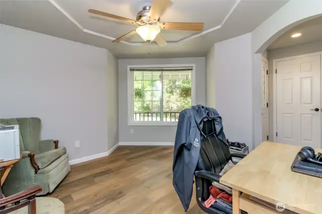 Nice sized Dining room with coffered ceilings currently being used as an office