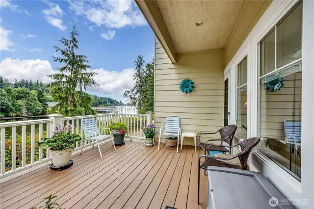 From the new Trek/Wolfe deck you can see Ludlow Creek and the Bay to the Port Ludlow Marina