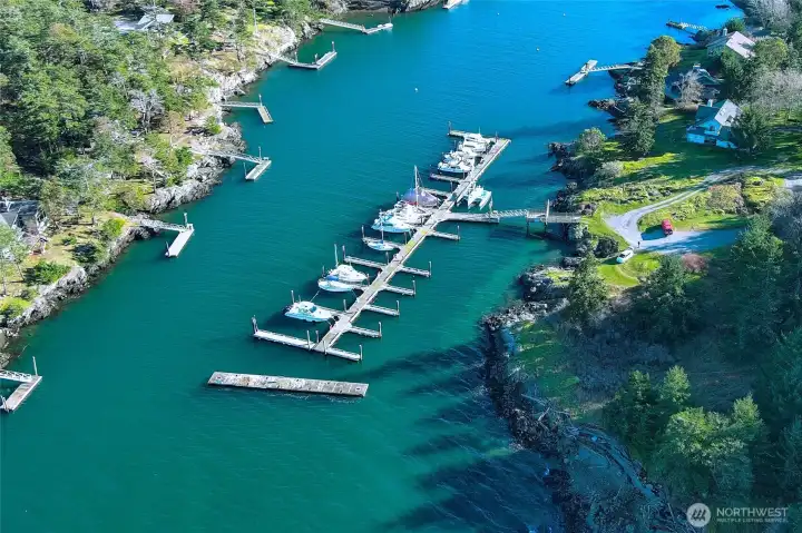 Protected marina slips within Cape San Juan — ideal for boating enthusiasts seeking easy access to the Salish Sea and nearby island destinations.