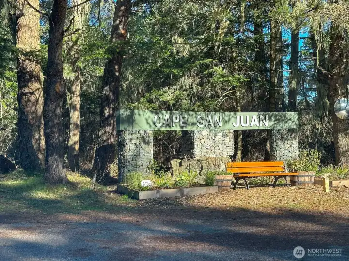 Recognized Cape San Juan entry monument, welcoming residents and guests into one of San Juan Island’s most desirable coastal communities.