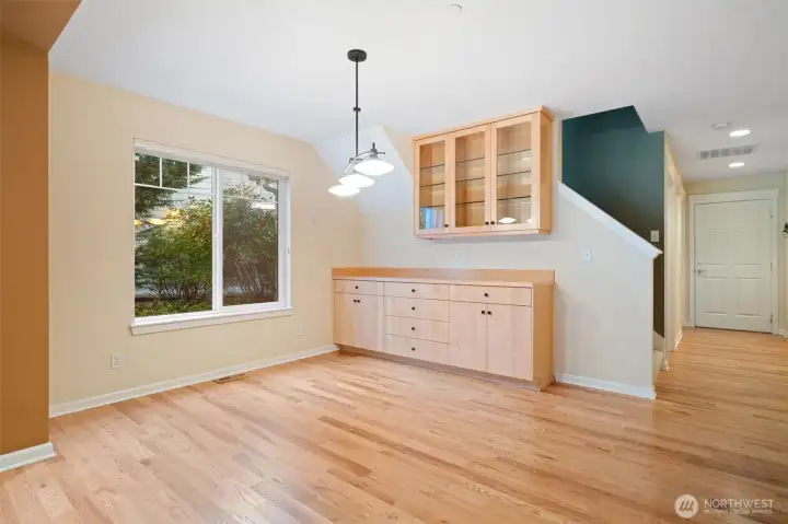 Dining area with custom built ins