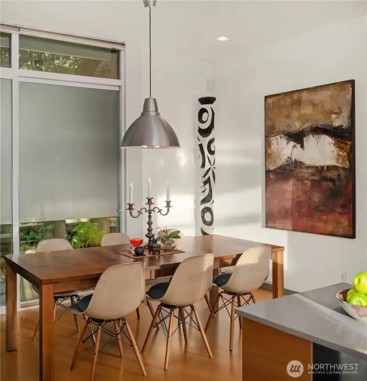 A grown-up dining area for a grown-up home. Very comfortably seat 8.