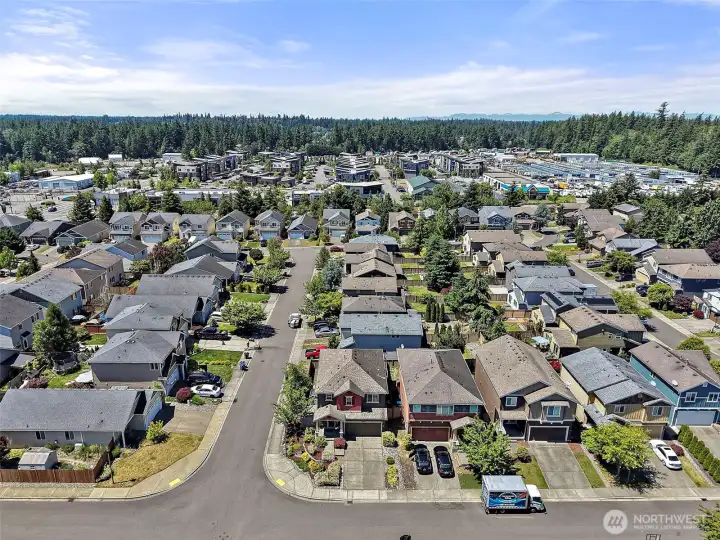 Aerial neighborhood perspective showcasing the surrounding community and location.