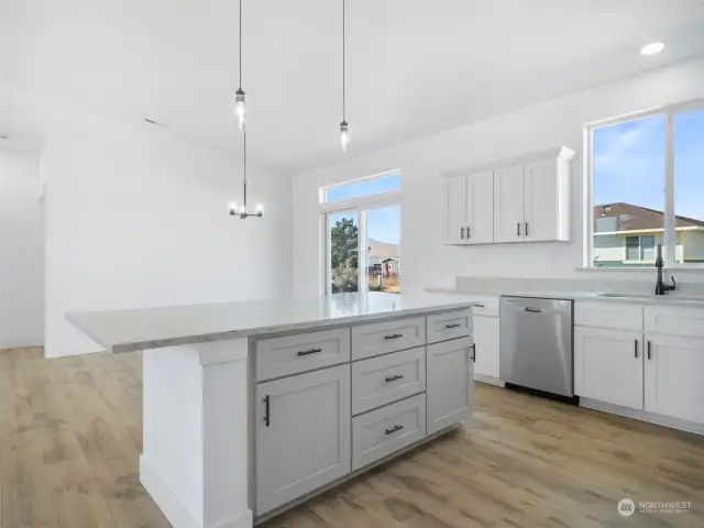 Extra storage and eat space on kitchen island.