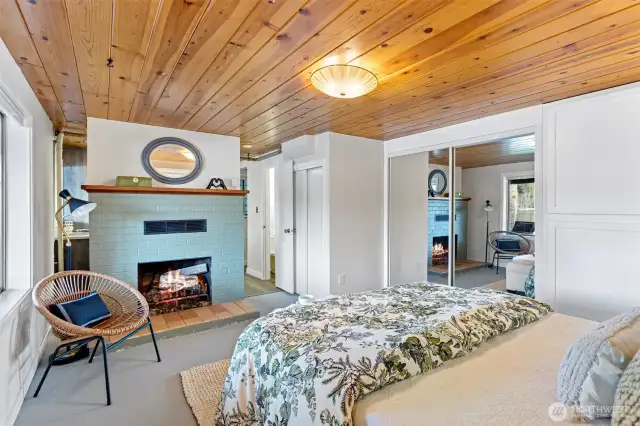 Lower floor bedroom with fireplace