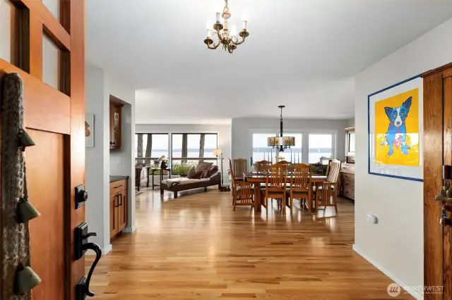 Walking into the home, facing east over the water-views