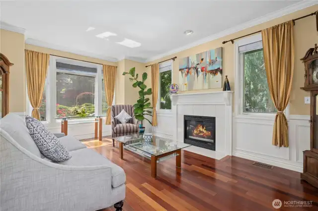 Gas fireplace and large windows for natural light