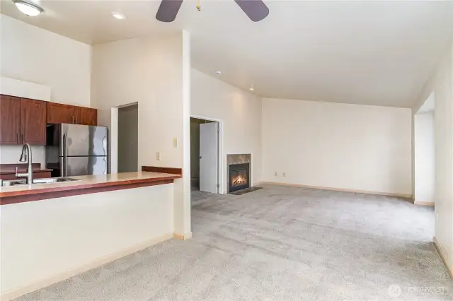 Kitchen opens to the living and dining room areas; perfect for entertaining.