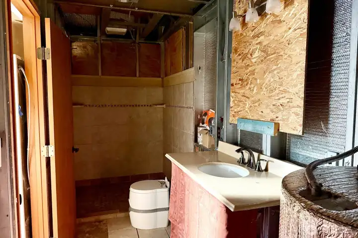 Bathroom with composting toilet