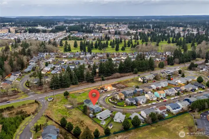 Private open area on back of the property.  Near to main roads too.  Look at beautifull Yelm.