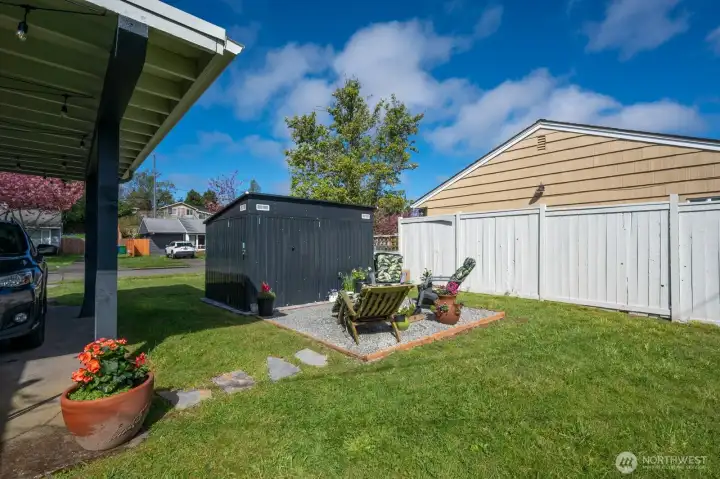New storage shed was just installed.