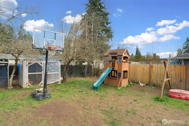 Playground equipment stays with the home as well as the chicken coop