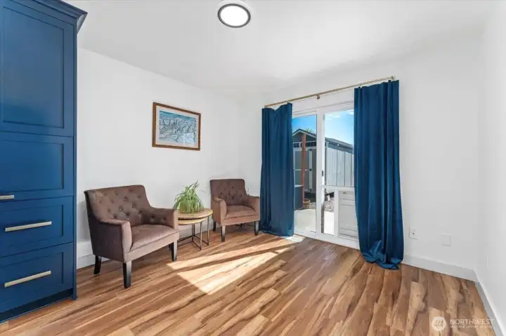 View from kitchen. Back slider access to patio