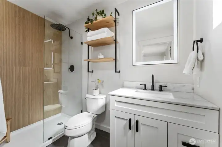 3/4 bath in Primary suite. Fully remodeled