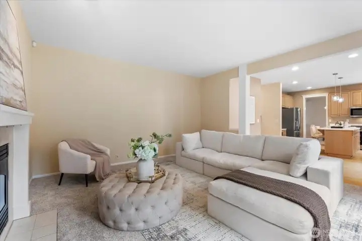 Family room adjacent to the kitchen