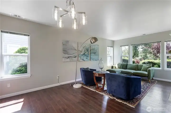 Living room open to dining area